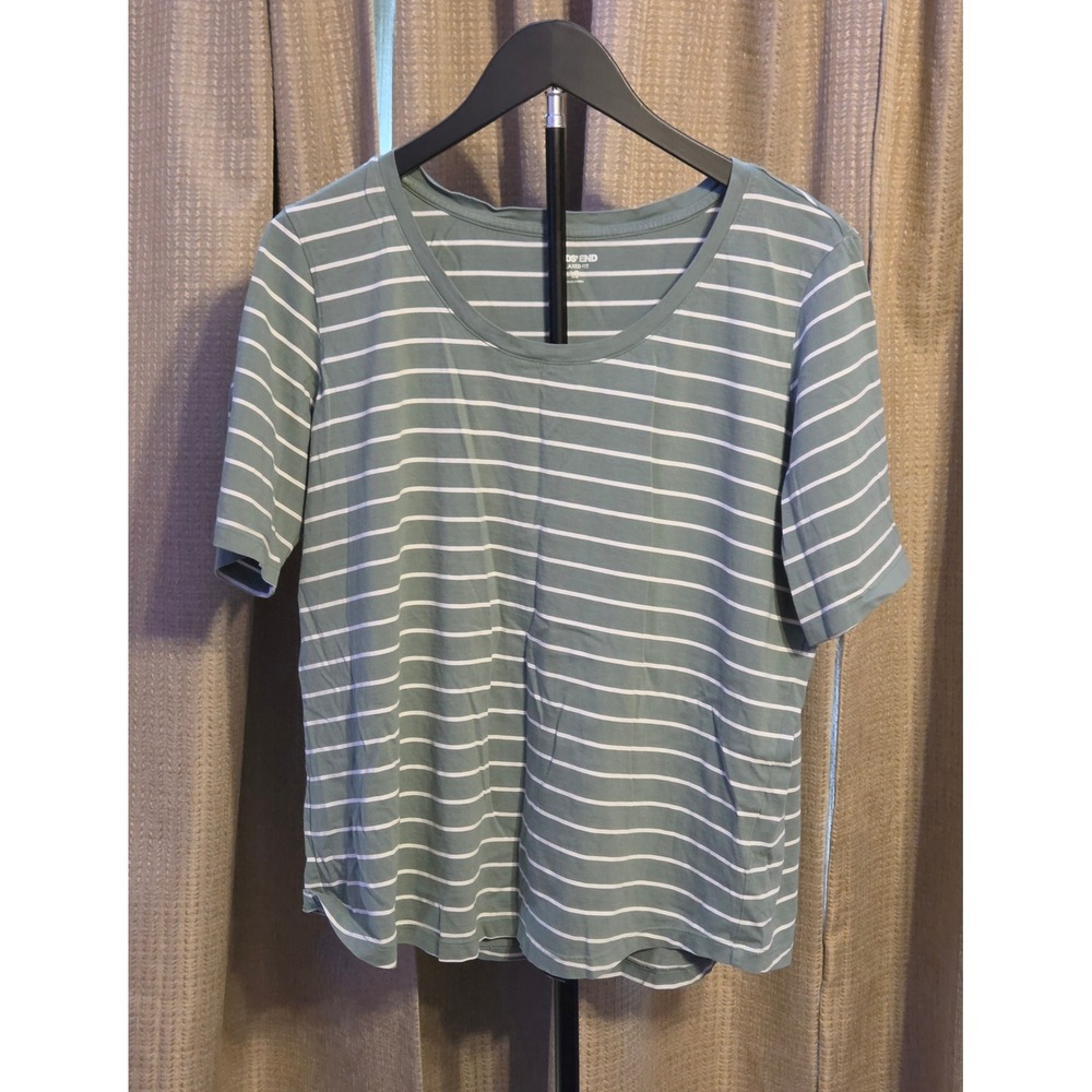 Lands' End Relaxed Fit Scooped Neck T-Shirt Womens Size Large Petite Green White